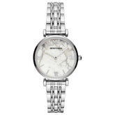 Ladies / Womens Silver White Marble Stainless Steel Emporio Armani Designer Watch AR11170
