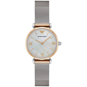 Ladies / Womens Silver Mesh Mother of Pearl Emporio Armani Designer Watch AR2068