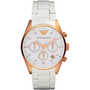 Ladies White and Rose Gold Chronograph Emporio Armani Watch AR5920