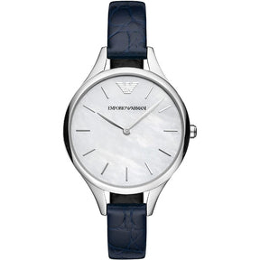 Ladies / Womens Aurora Blue Leather Strap Emporio Armani Designer Watch AR11090