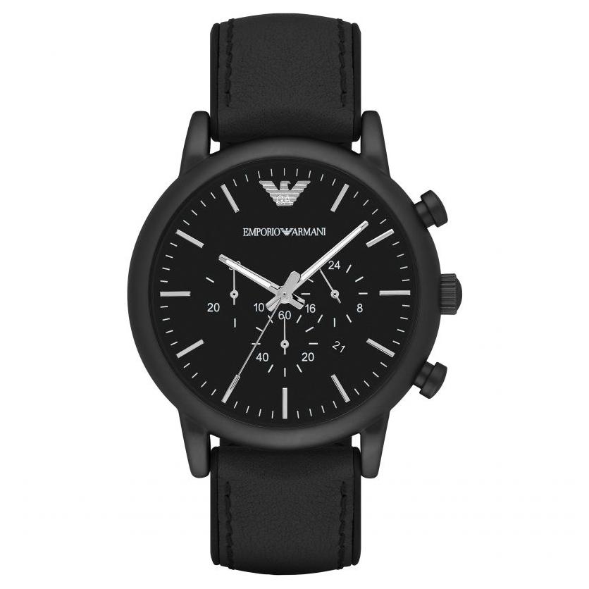 Mens / Gents Luigi Black Leather Chronograph Emporio Armani Designer Watch AR1970