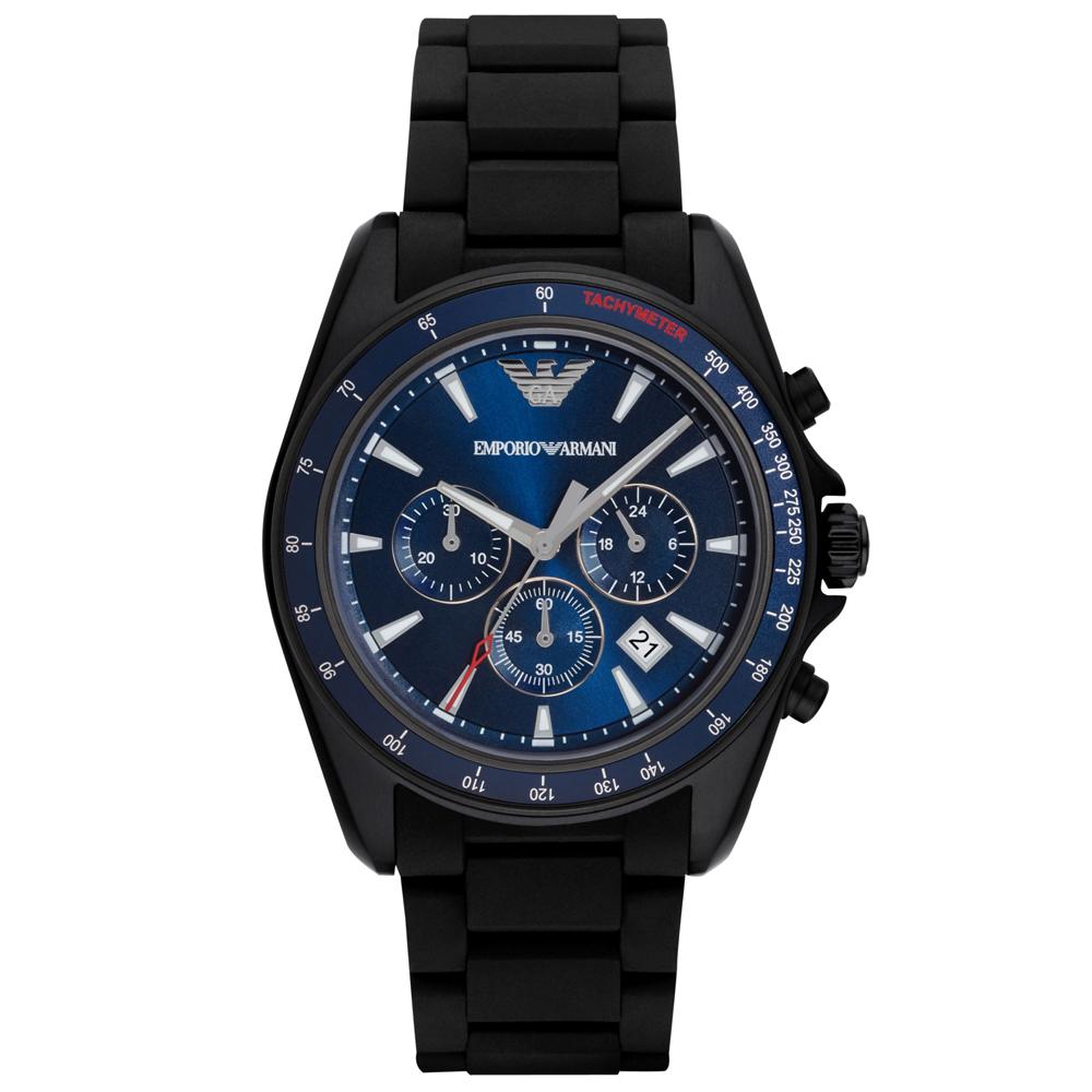 Mens / Gents Black Rubber Chronograph Strap Emporio Armani Designer Watch AR6121