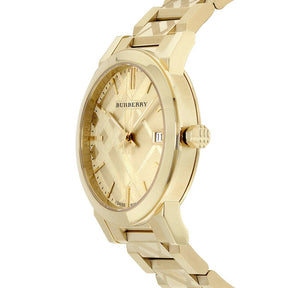 Burberry Ladies The City Engraved Checked Gold Watch BU9038
