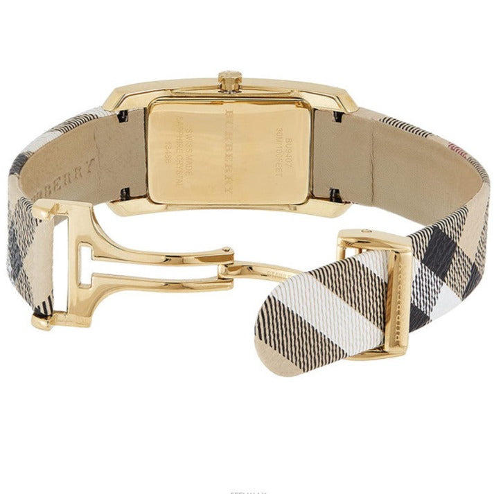 Burberry Ladies The Pioneer Check Yellow Gold Watch BU9509