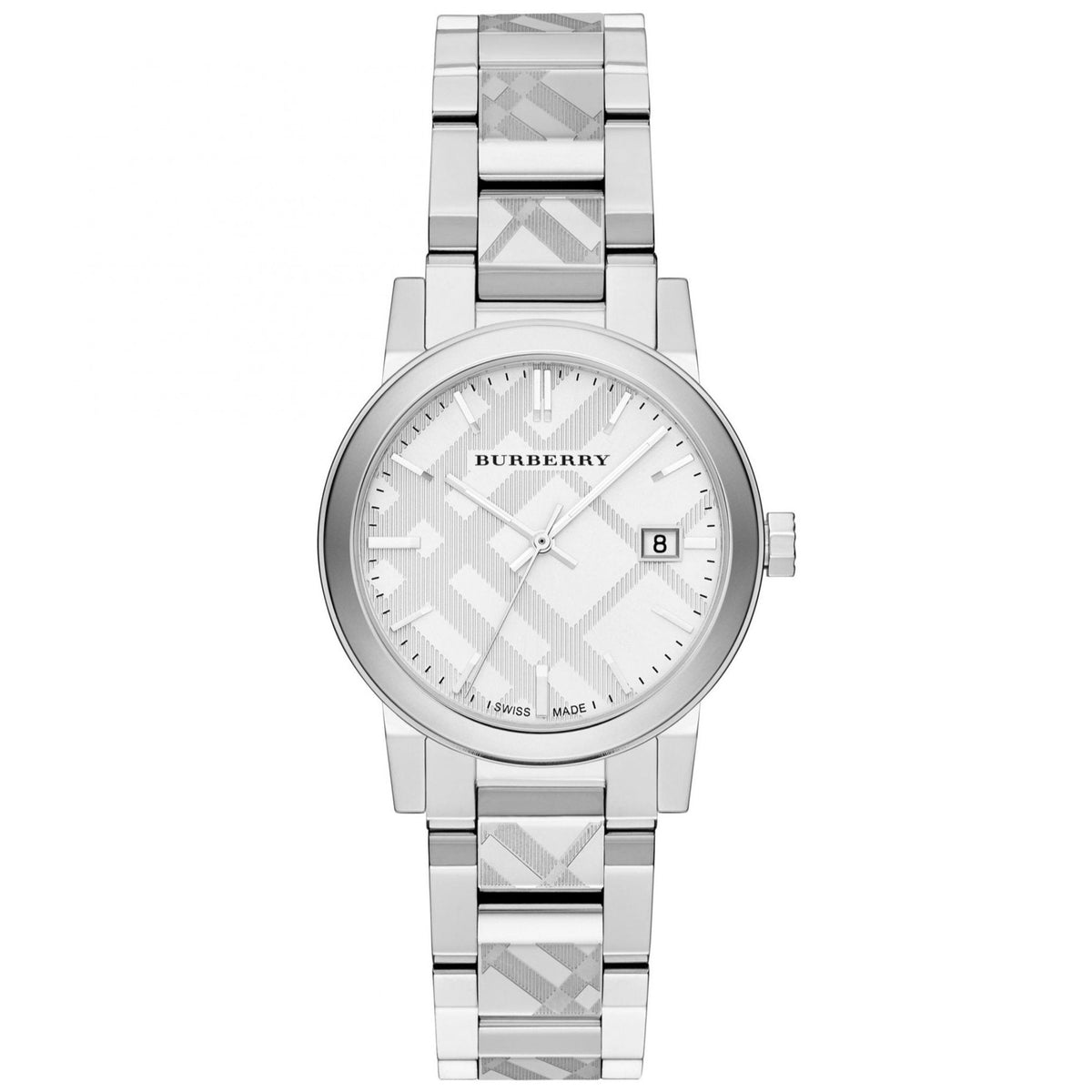 Burberry Check Stamped Ladies Silver Watch BU9144