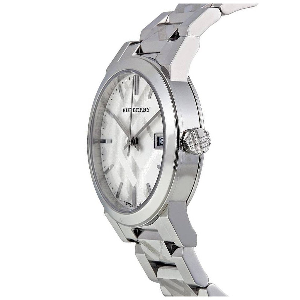 Burberry Check Stamped Ladies Silver Watch BU9144