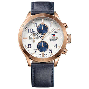 Mens / Gents Trent Blue Leather Strap Chronograph Tommy Hilfiger Designer Watch 1791139