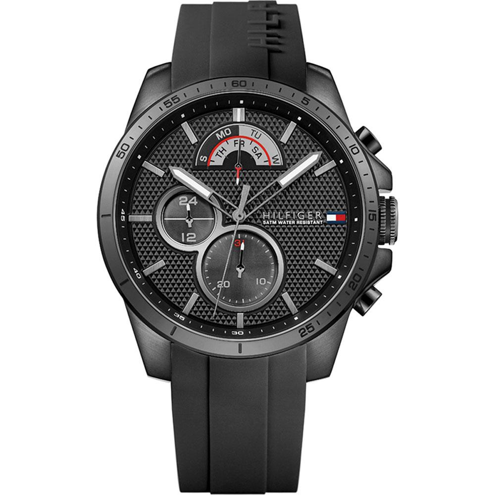Mens / Gents Cool Sport Black Rubber Chronograph Tommy Hilfiger Designer Watch 1791352