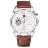 Mens / Gents Deacan White Dial Brown Leather Strap Tommy Hilfiger Designer Watch 1791550