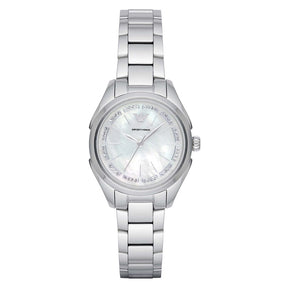 Ladies / Womens Valeria Silver Stainless Steel Mother of Pearl Emporio Armani Designer Watch AR11030