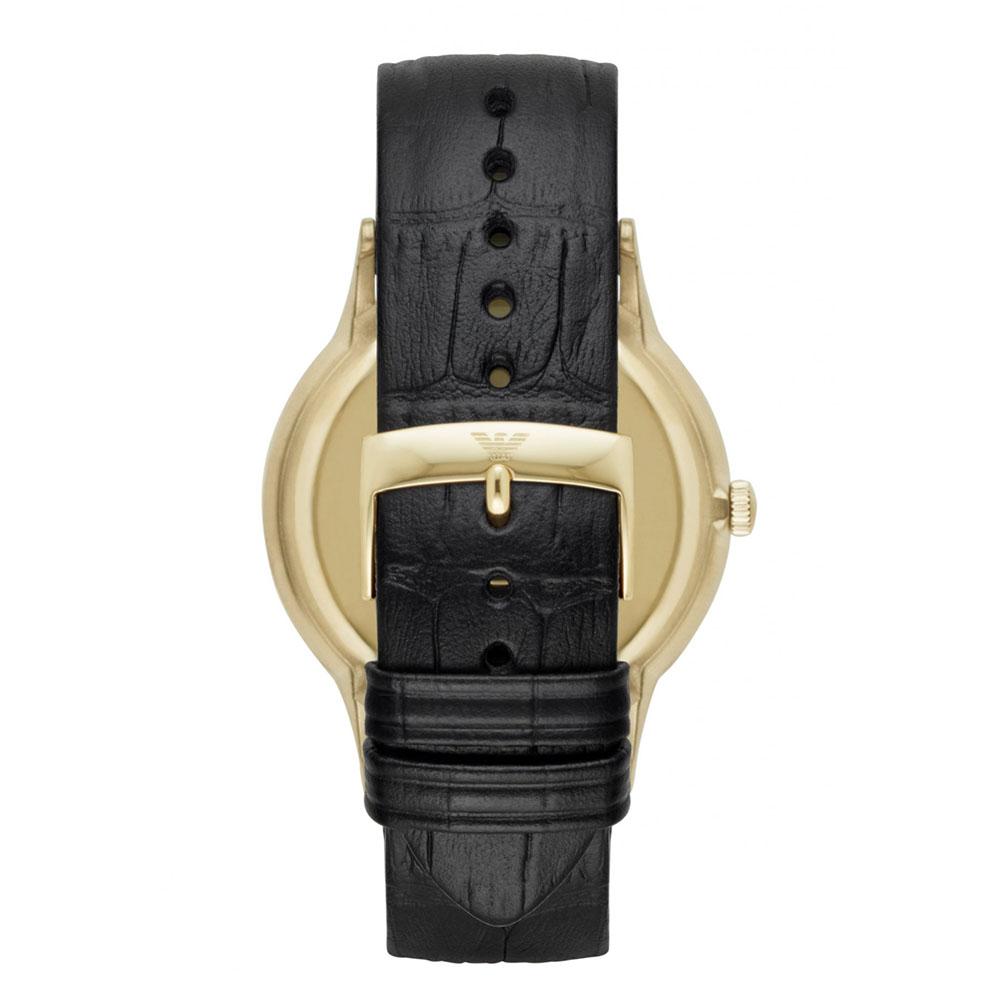 Mens / Gents Gold And Black Leather Strap Emporio Armani Designer Watch AR11049