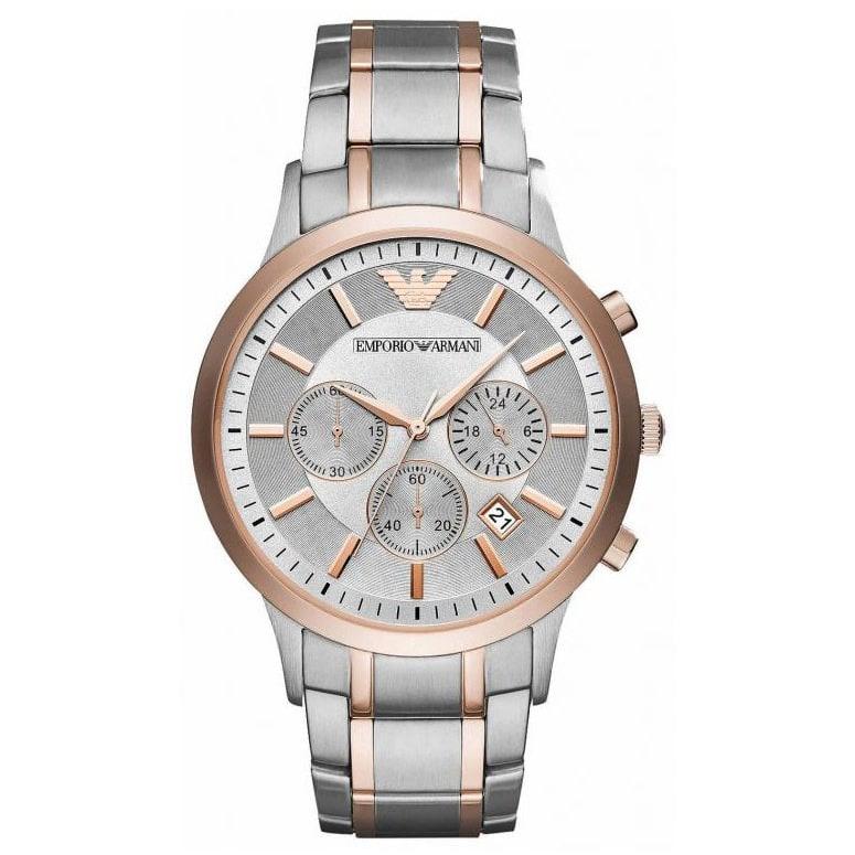 Mens / Gents Stainless Steel & Rose Gold Chronograph Emporio Armani Designer Watch AR11077