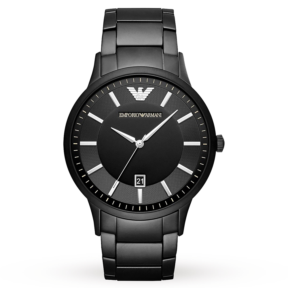 Mens / Gents Black Dial Stainless Steel Strap Emporio Armani Designer Watch AR11079