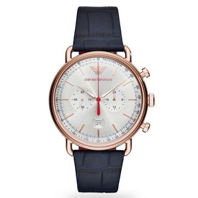 Mens / Gents Blue Leather Chronograph Emporio Armani Designer Watch AR11123