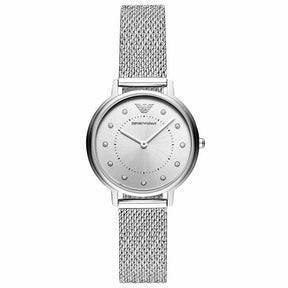 Ladies / Womens Silver Stainless Steel Mesh Strap Emporio Armani Designer Watch AR11128