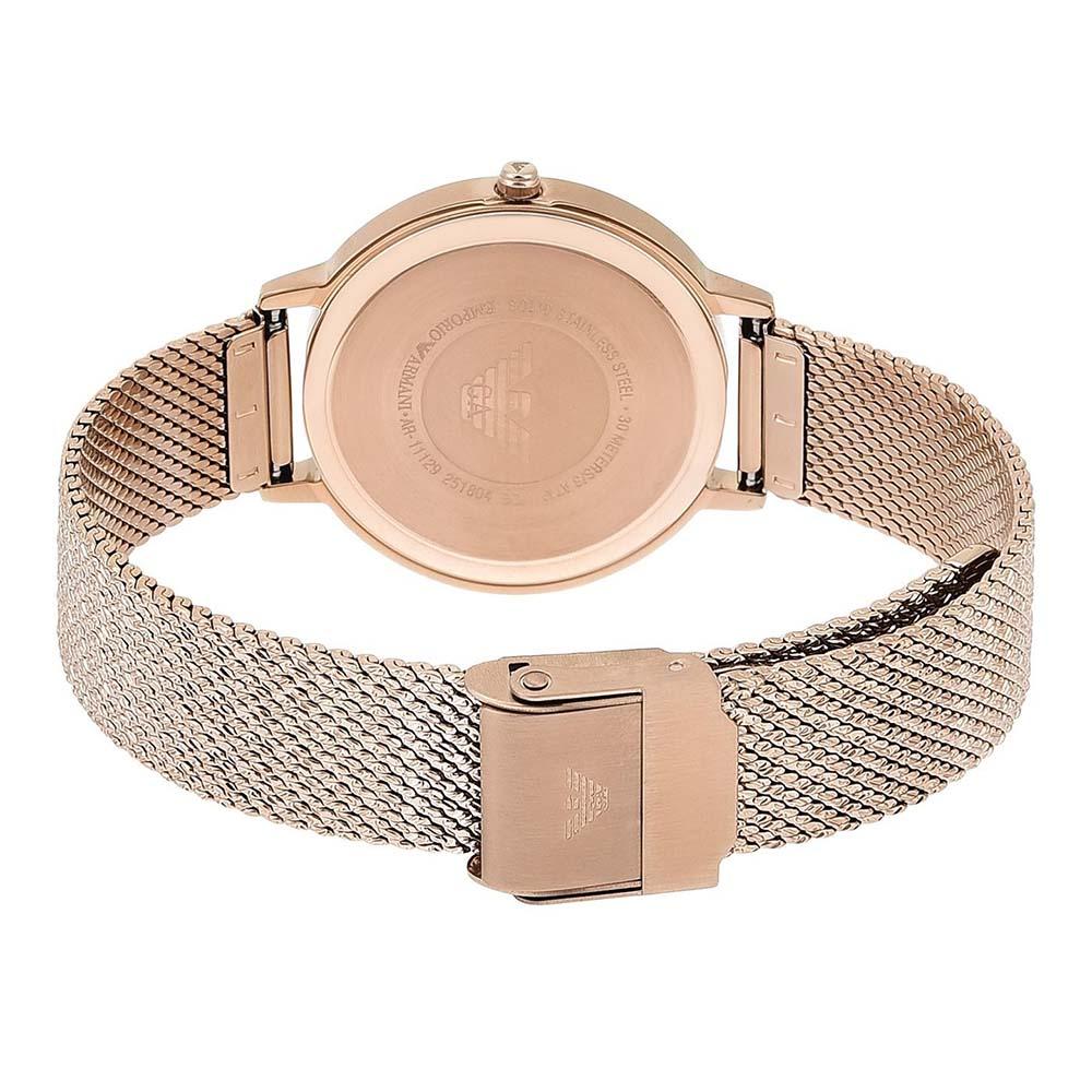 Ladies / Womens Rose Gold Stainless Steel Mesh Strap Emporio Armani Designer Watch AR11129