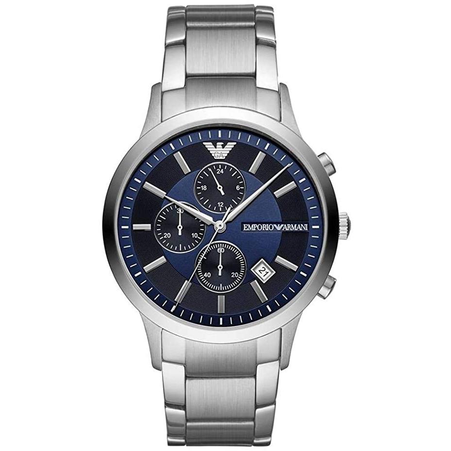 Mens / Gents Silver & Blue Stainless Steel Chronograph Emporio Armani Designer Watch AR11164