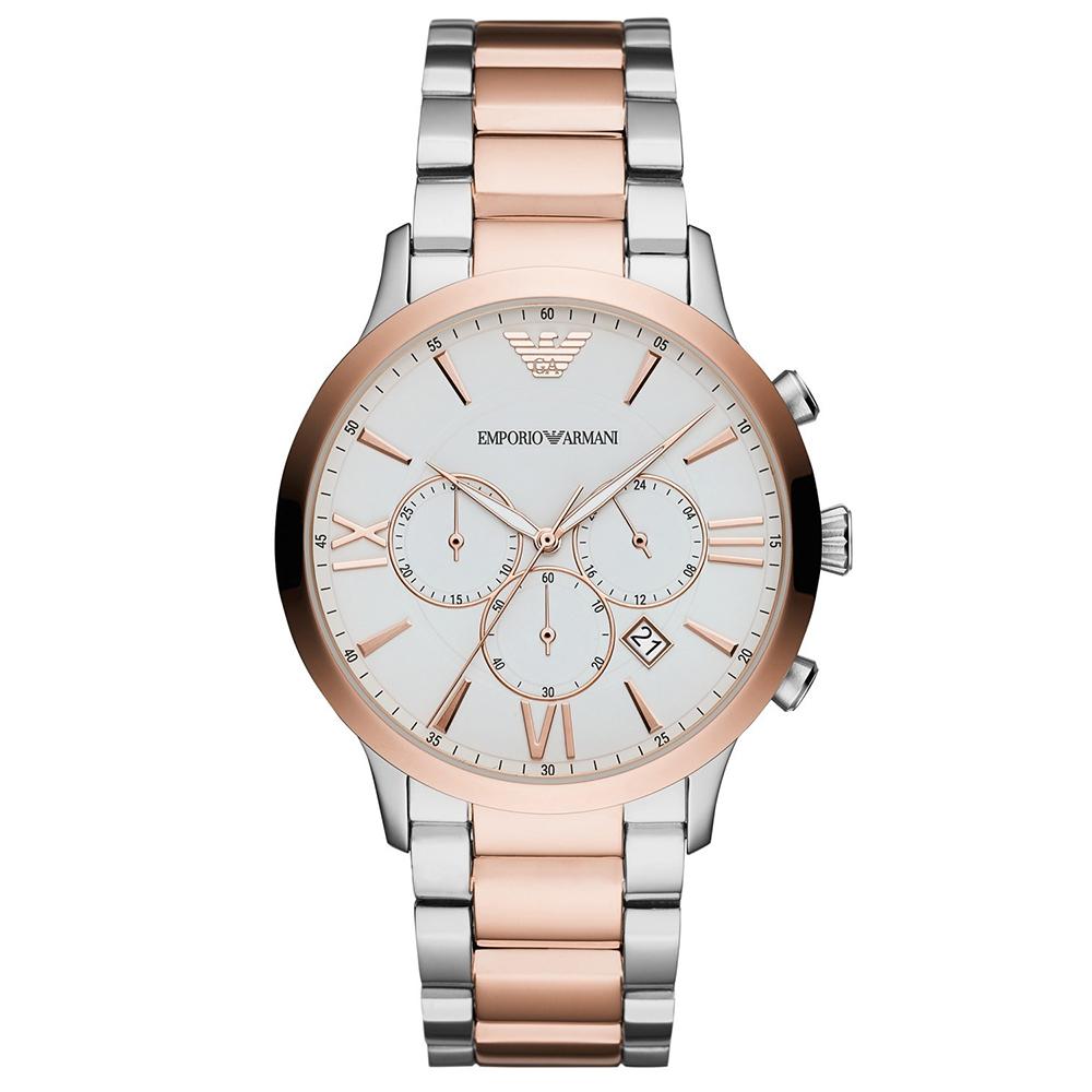 Mens / Gents Silver & Rose Gold Stainless Steel Emporio Armani Designer Watch AR11209