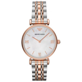 Ladies Rose Gold and Silver Mother of Pearl Stainless Steel Emporio Armani Watch AR1683