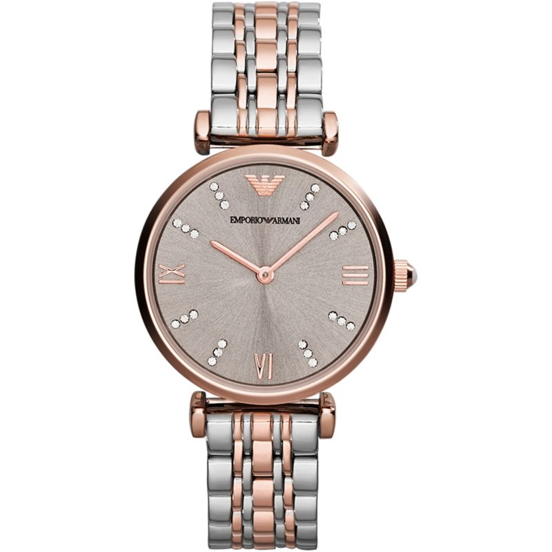 Ladies Silver and Rose Gold Two Tone Stainless Steel Emporio Armani Watch AR1840