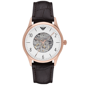 Mens / Gents Meccanico Rose Gold & Brown Leather Emporio Armani Designer Watch AR1920