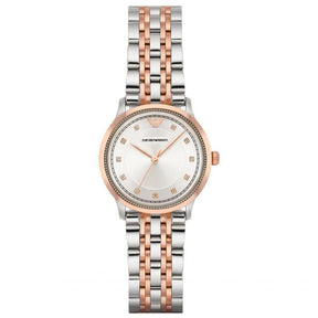 Ladies / Womens Rose Gold & Silver Stainless Steel Emporio Armani Designer Watch AR1962