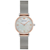 Ladies / Womens Silver & Rose Gold Mother Of Pearl Emporio Armani Designer Watch AR2067