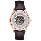 Mens / Gents Brown Leather Strap & Rose Gold Emporio Armani Designer Watch AR2073