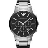 Mens Silver Black Stainless Steel Chronograph Emporio Armani Watch AR2460