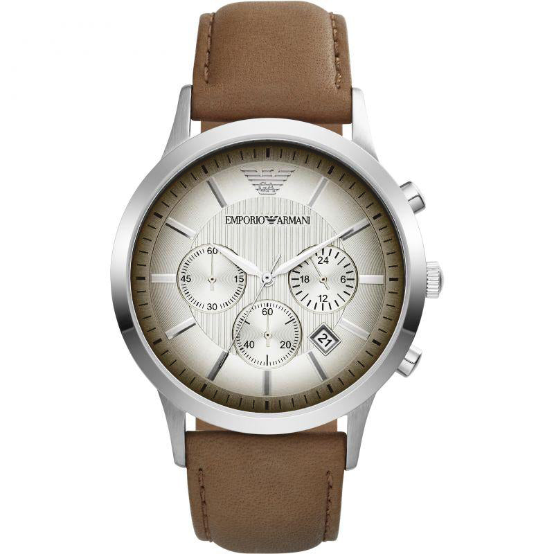 Mens / Gents Brown Leather Chronograph Emporio Armani Designer Watch AR2471