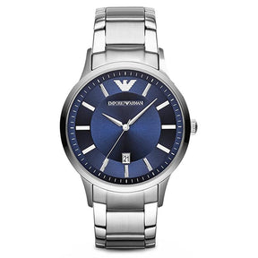 Mens / Gents Silver & Blue Stainless Steel Emporio Armani Designer Watch AR2477