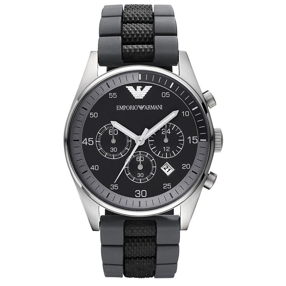 Mens Black Silicone Chronograph Emporio Armani Watch AR5866