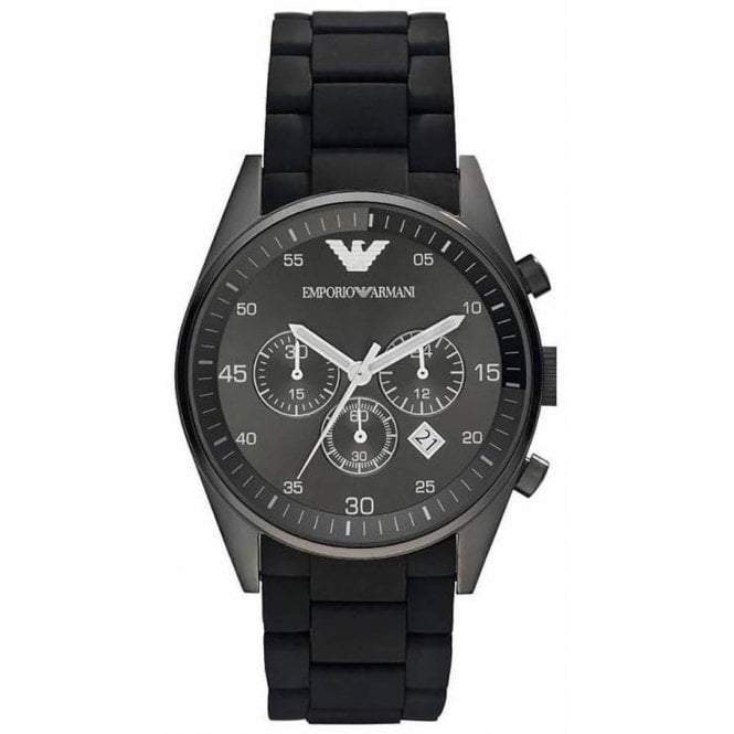 Mens / Gents Black Silicon Chronograph Emporio Armani Designer Watch AR5889
