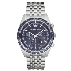Mens / Gents Blue Dial Silver Bracelet Emporio Armani Designer Watch AR6072