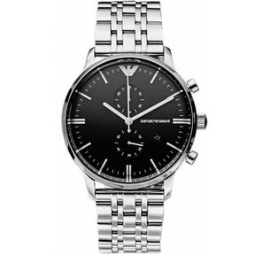 Mens / Gents Silver Stainless Steel Chronograph Emporio Armani Designer Watch AR80009