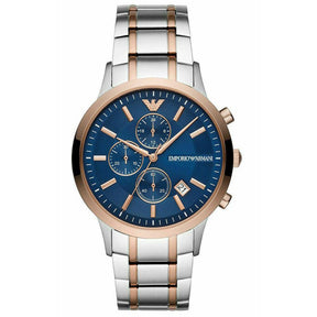 Mens / Gents Rose Gold Blue Stainless Steel Chronograph Emporio Armani Designer Watch AR80025