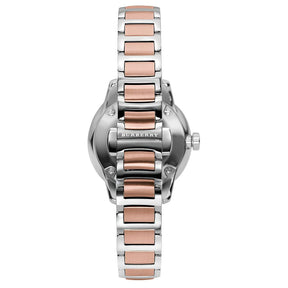 Ladies / Womens Classic Silver & Rose Gold Two-Tone Stainless Steel Burberry Designer Watch BU10117