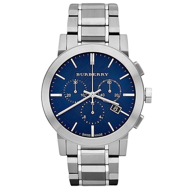 Mens / Gents Blue Dial Silver Stainless Steel Chronograph Burberry Designer Watch BU9363