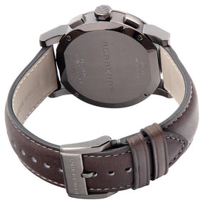 Mens / Gents The City Dark Grey Leather Strap Chronograph Burberry Designer Watch BU9364