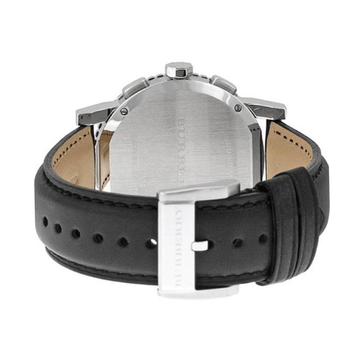 Mens / Gents Black Leather Chronograph Burberry Designer Watch BU9382