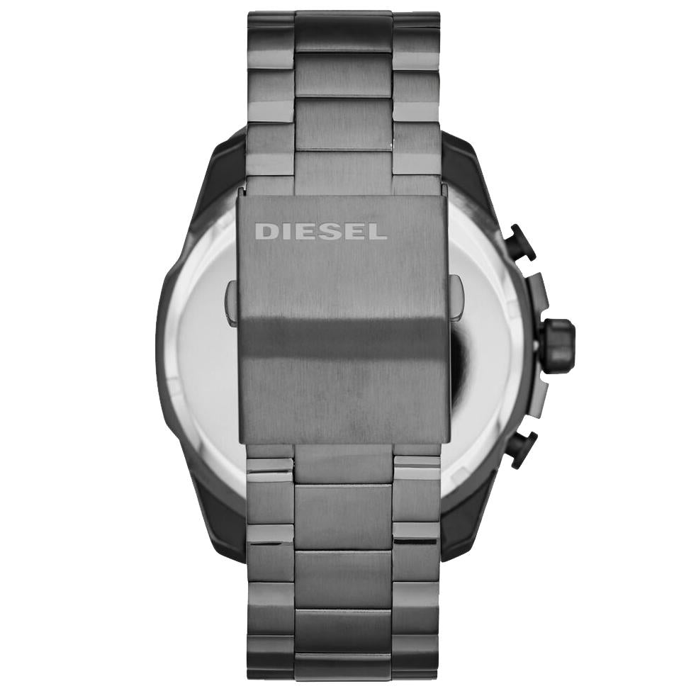 Mens / Gents Silver Mega Chief Stainless Steel Chronograph Blue Dial Diesel Designer Watch DZ4329