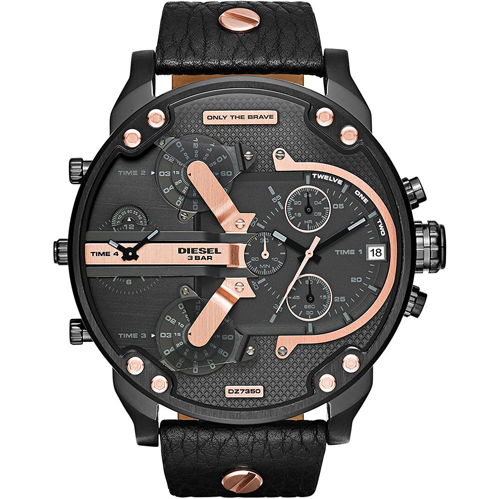 Mens / Gents Daddy 2.0 Black Leather Chronograph Diesel Designer Watch DZ7350