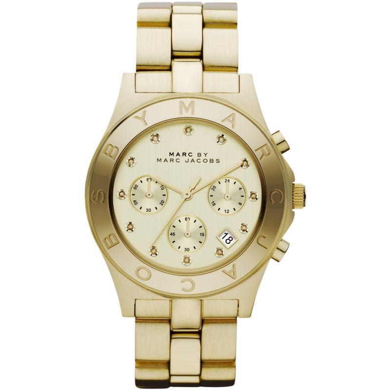 Ladies / Womens Blade Gold Stainless Steel Chronograph Marc Jacobs Designer Watch MBM3101