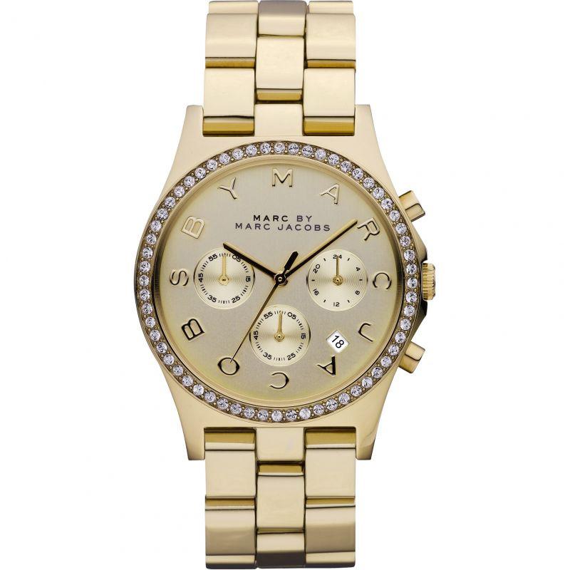 Ladies / Womens Henry Glitz Gold Stainless Steel Chronograph Marc Jacobs Designer Watch MBM3105