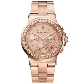Ladies / Womens Mini Dylan Glitz Rose Gold Chronograph Michael Kors Designer Watch MK5586