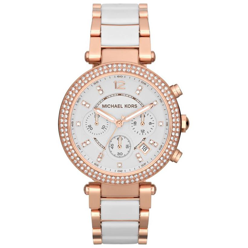 Ladies / Womens Parker White & Rose Gold Chronograph Michael Kors Designer Watch MK5774