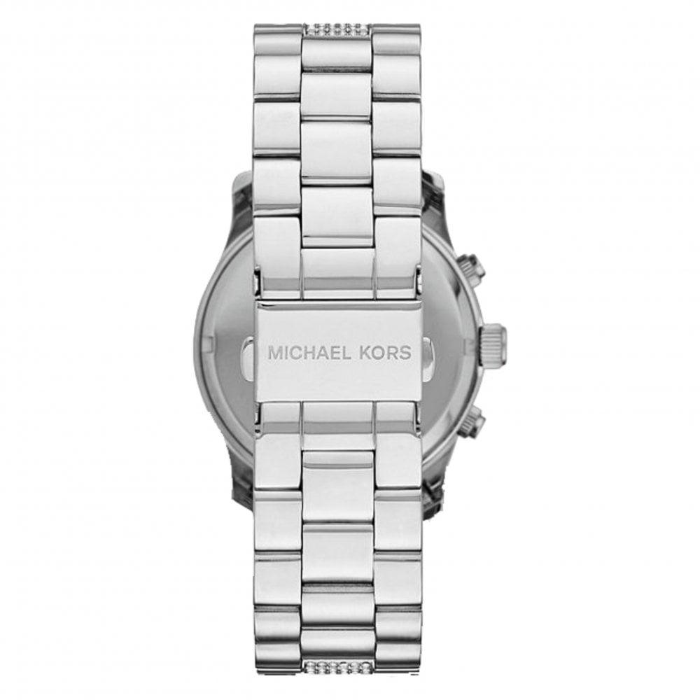 Ladies / Womens Runway Silver Glitz Stainless Steel Chronograph Michael Kors Designer Watch MK5825