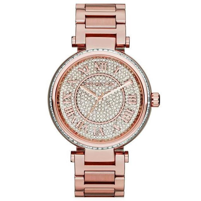 Ladies / Womens Skylar Crystal Rose Gold Stainless Steel Bracelet Michael Kors Designer Watch MK5868