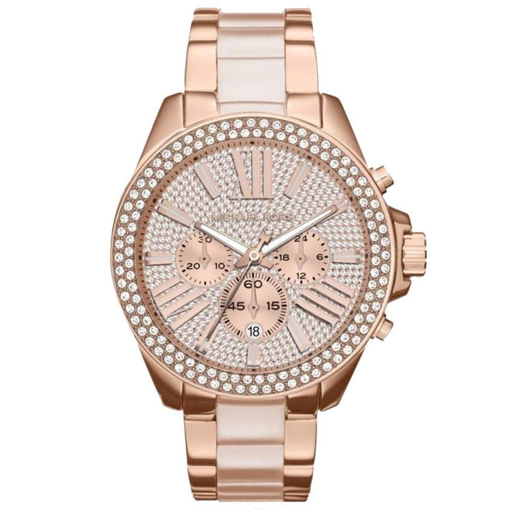 Ladies Wren Crystal Dial and Rose Gold Tone Chronograph Michael Kors Watch MK6096