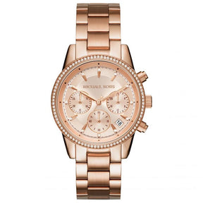 Ladies / Womens RITZ Rose Gold Stainless Steel Chronograph Michael Kors Designer Watch MK6357
